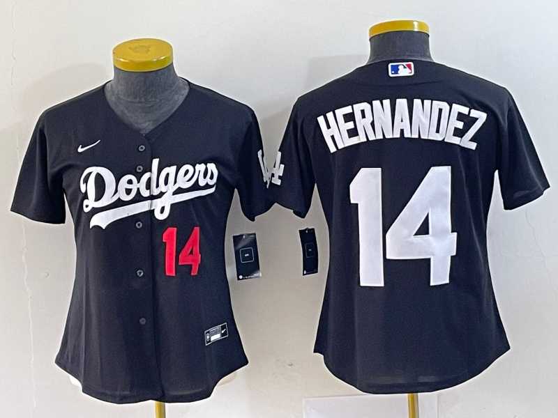 Womens Los Angeles Dodgers #14 Enrique Hernandez Number Black Stitched Cool Base Nike Jersey->mlb womens jerseys->MLB Jersey